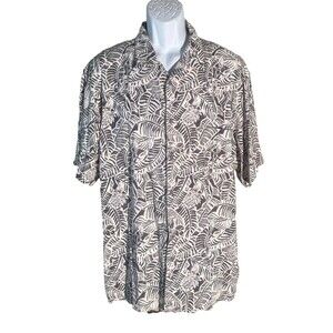 ISLAND REPUBLIC Men's Shorts Sleeve Button Down Floral Hawaiian Shirt B&W XXL